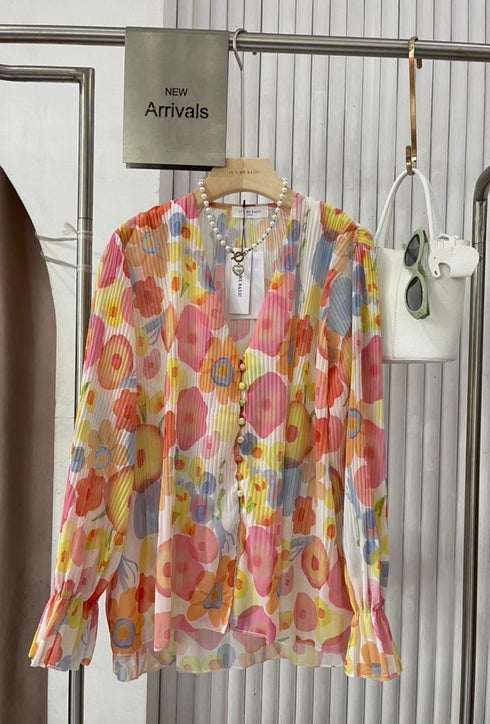 Sprint Floral Print Pleated Shirts